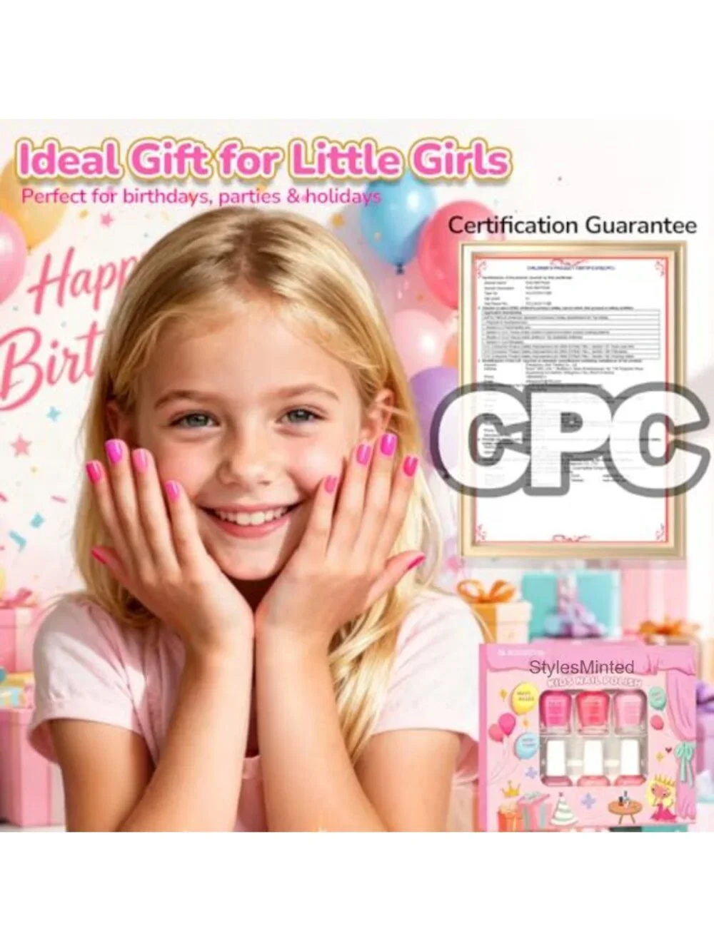 Kids Water-Based Nail Polish Set, Quick Dry Non-Toxic, 10 Pieces